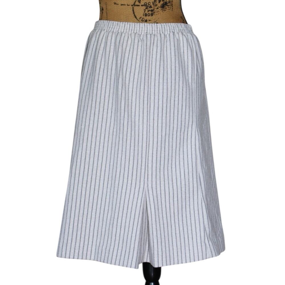 VTG Alfred Dunner Cream Black Striped Straight Elastic Waist Midi Skirt SZ L